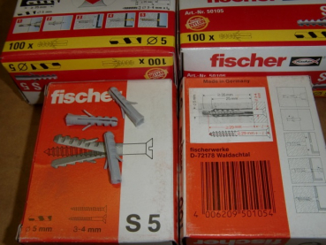 S 5 Wand-Dübel ohne Kragen 5mm x 25mm (100 Stück)
